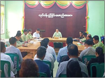 မွန်ပြည်နယ်၊ ကျိုက်ထိုခရိုင်အထွေထွေအုပ်ချုပ်ရေးဦးစီးဌာနရုံး အစည်းအဝေးခန်းမ၌ လုပ်ငန်းညှိနှိုင်း အစည်းအဝေးကျင်းပ