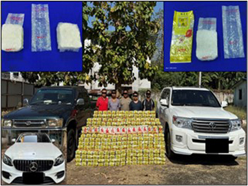 ရန်ကုန်တိုင်းဒေသကြီးတွင် မူးယစ်မှောင်ခိုဂိုဏ်းအဖွဲ့အား ငွေကျပ် ၉၆ ဘီလီယံကျော်တန်ဖိုးရှိ အိုက်စ်(မက်သ်အဖက်တမင်း) ၃ တန်ကျော်၊ ကက်တမင်း ၂၀၀ ကီလိုတို့နှင့်အတူ ဖမ်းဆီးရမိ