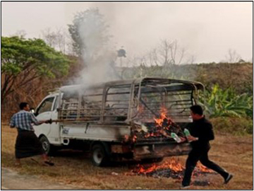 နေပြည်တော်ကောင်စီနယ်မြေ၊ ဥတ္တရသီရိမြို့နယ်၊ ရန်ကုန်-မန္တလေးအမြန်လမ်းမကြီး၌ မော်တော်ယာဉ် တစ်စီး မီးလောင်မှု 