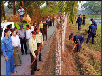 မွန်ပြည်နယ်၊ သထုံခရိုင်၊ နန်းခဲရပ်ကွက်၌ စုပေါင်းသန့်ရှင်းရေးဆောင်ရွက်နေမှု အခြေအနေအား ကွင်းဆင်းစစ်ဆေး
