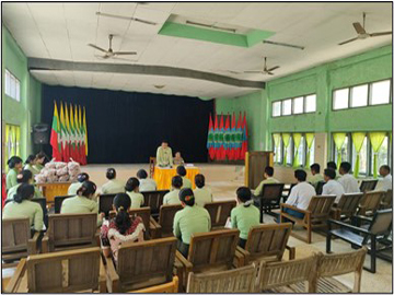 ရန်ကုန်တိုင်းဒေသကြီး၊ သန်လျင်ခရိုင်၊ ခရမ်းမြို့နယ်အထွေထွေအုပ်ချုပ်ရေးဦးစီးဌာန၊ ဗြဟ္မစိုရ်ခန်းမ၌ ဝန်ထမ်းသက်သာချောင်ချိရေးအတွက် အခြေခံစားသောက်ကုန်ပစ္စည်းများ ထောက်ပံ့ပေးအပ်