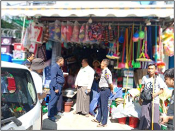 ရန်ကုန်တိုင်းဒေသကြီး၊ သင်္ဃန်းကျွန်းခရိုင်၊ ရန်ကင်းမြို့နယ်နှင့် မှော်ဘီခရိုင်၊ ထန်းတပင်မြို့နယ်အတွင်းရှိ ဆောက်လုပ်ရေးလုပ်ငန်းသုံးပစ္စည်းဆိုင်များအား သတ်မှတ်ဈေးနှုန်းအတိုင်း ရောင်းချမှုရှိ/မရှိ ကွင်းဆင်း စစ်ဆေး