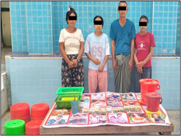 မန္တလေးတိုင်းဒေသကြီး၊ မဟာအောင်မြေမြို့နယ်၌ ပုံဝိုင်းလောင်းကစားပြုလုပ်သူများအား ဖမ်းဆီးအရေးယူ